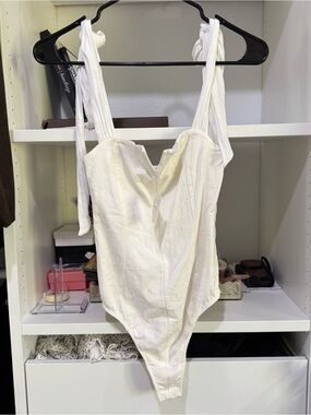 Free People Cream Tie-Shoulder Textured Bodysuit